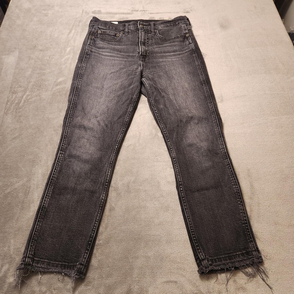 Gap Cigarette High Rise Jeans Faded Black Raw Hem 28/6s Slim Straight Leg